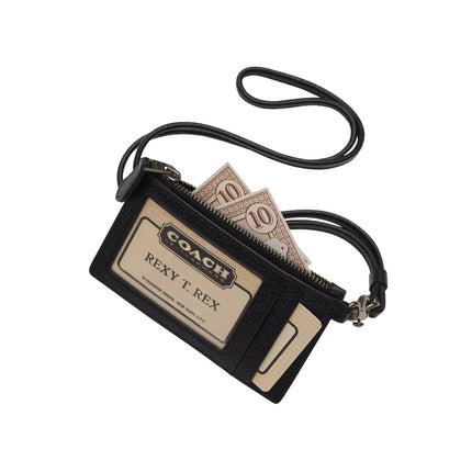 Coach Women's Zip Lanyard Card Case In Signature Canvas Gunmetal/Charcoal/Black