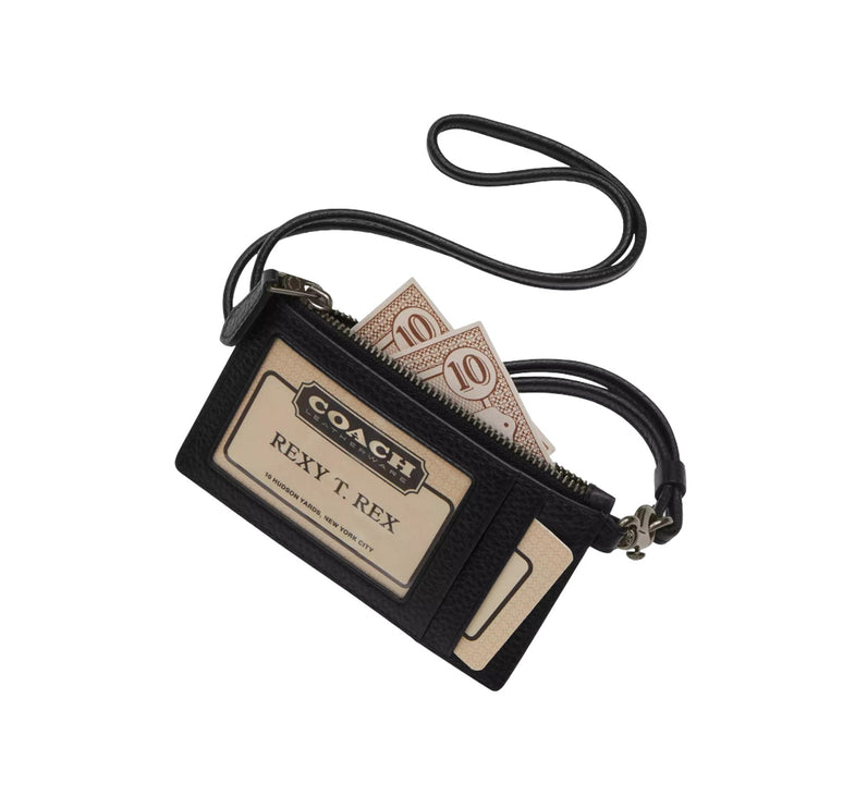 Coach Women's Zip Lanyard Card Case In Signature Canvas Gunmetal/Charcoal/Black