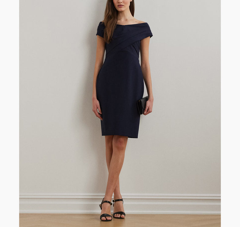 Polo Ralph Lauren Women's Crepe Off-the-Shoulder Cocktail Dress Lighthouse Navy