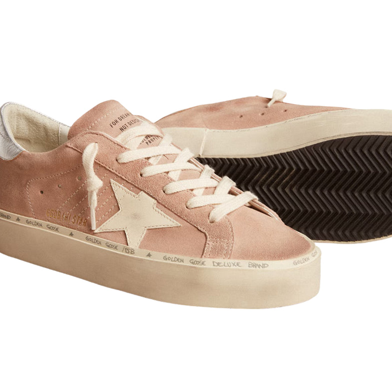 Golden Goose Women's Hi Star in Pink Suede with Cream Star and Silver Leather Heel Tab