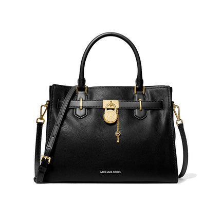 Michael Kors Women's Hamilton Medium Leather Satchel Black - Hemen Kargoda