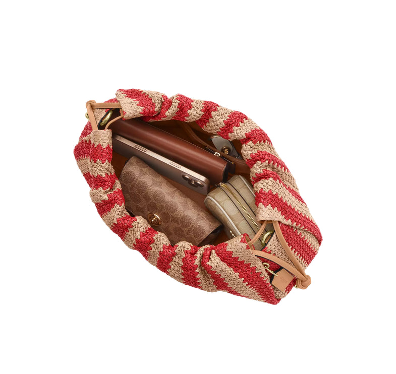Coach Women's Faye Large Shoulder Bag With Stripes Gold/Red/Tan
