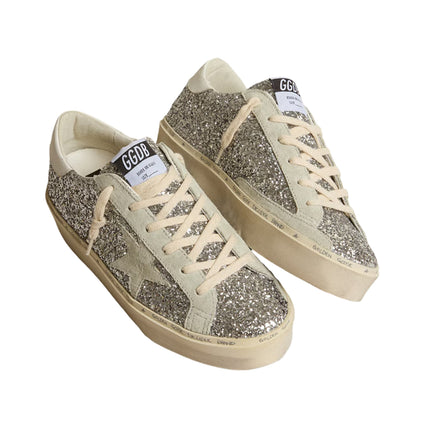 Golden Goose Women's Hi Star in Silver Glitter with Suede Star and white Heel Tab