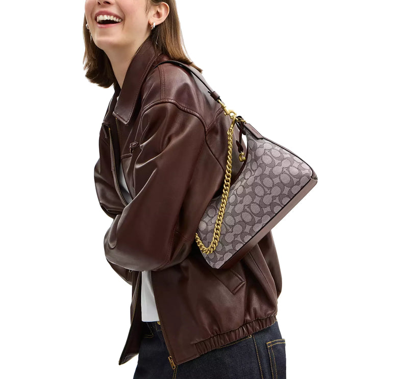 Coach Women's Juliet Shoulder Bag 25 In Signature Jacquard Brass/Oak Maple