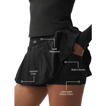 alo Women's Double Or Nothing Tennis Skirt Black