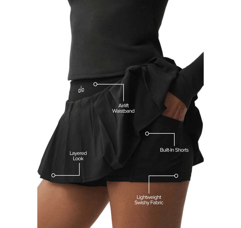alo Women's Double Or Nothing Tennis Skirt Black