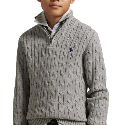 Polo Ralph Lauren Boy's Cable-Knit Cotton Quarter-Zip Sweater Andover Heather