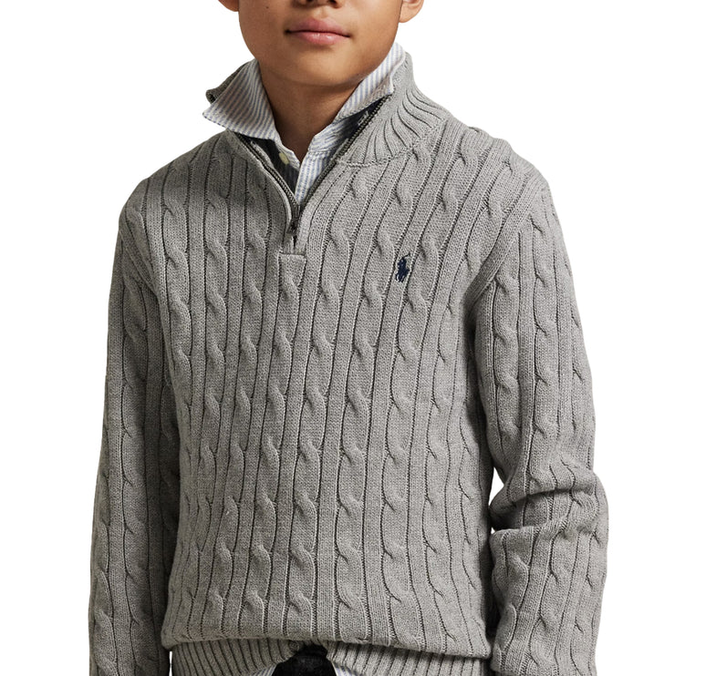 Polo Ralph Lauren Boy's Cable-Knit Cotton Quarter-Zip Sweater Andover Heather