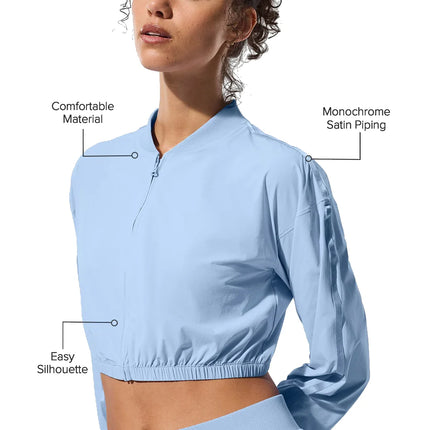 alo Women's Cropped Breezy Full-Zip Cover Up Seashell Blue
