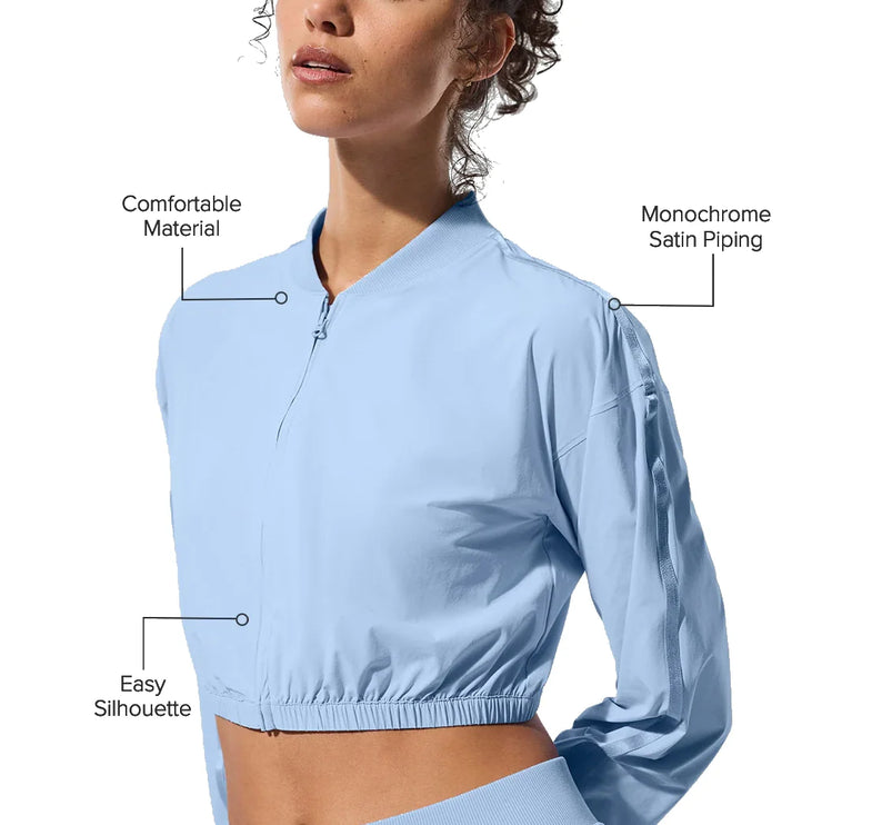 alo Women's Cropped Breezy Full-Zip Cover Up Seashell Blue