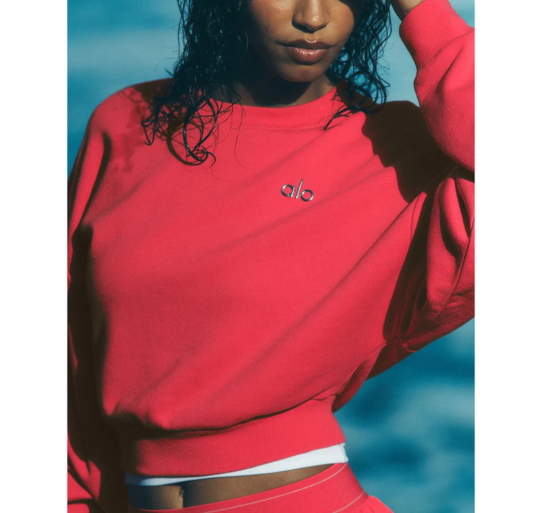 alo Women's Cropped Accolade Crewneck Candy Red