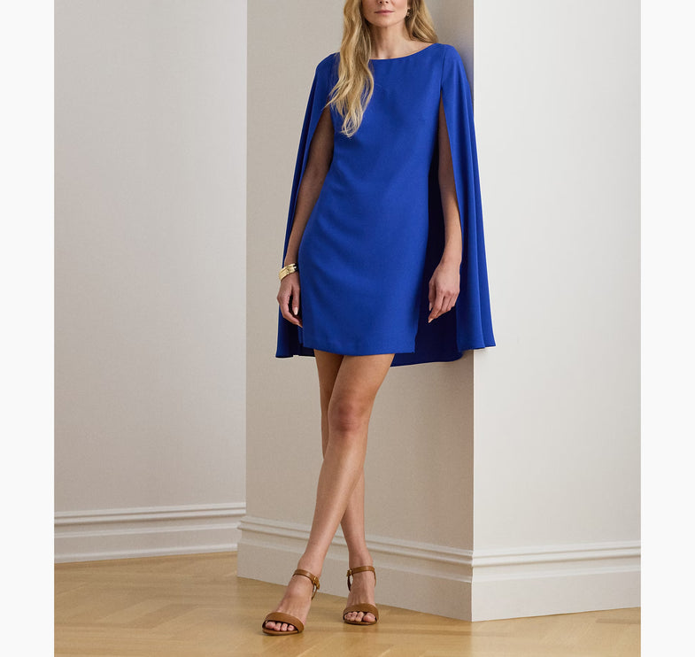 Polo Ralph Lauren Women's Cape Georgette Cocktail Dress Cruise Royal