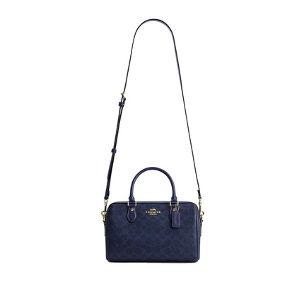 Coach Women's Rowan Satchel Bag In Signature Canvas Gold/Navy