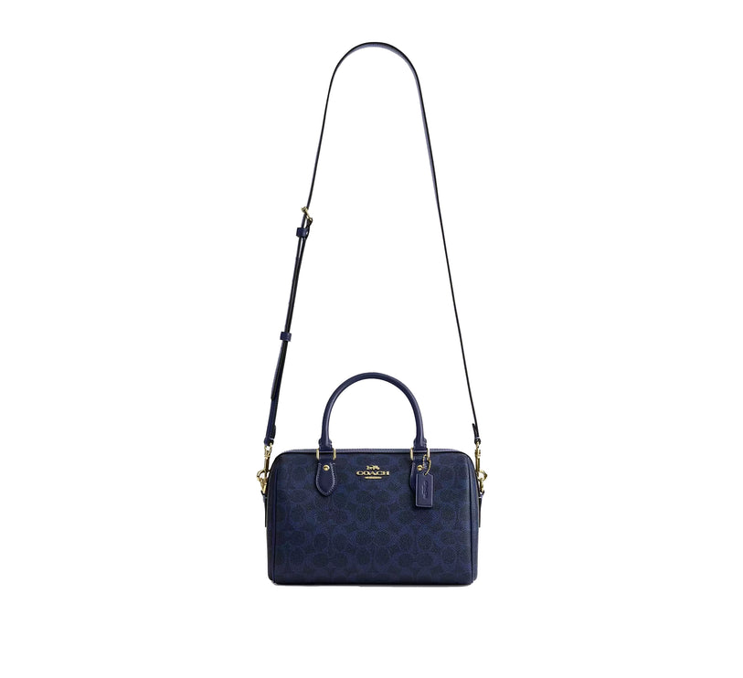 Coach Women's Rowan Satchel Bag In Signature Canvas Gold/Navy