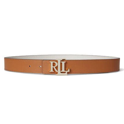 Polo Ralph Lauren Women's Logo Reversible Pebbled Leather Belt Soft White/Caramel