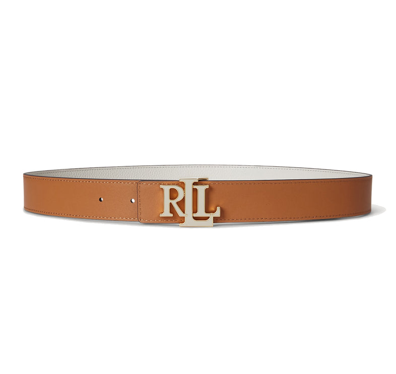 Polo Ralph Lauren Women's Logo Reversible Pebbled Leather Belt Soft White/Caramel