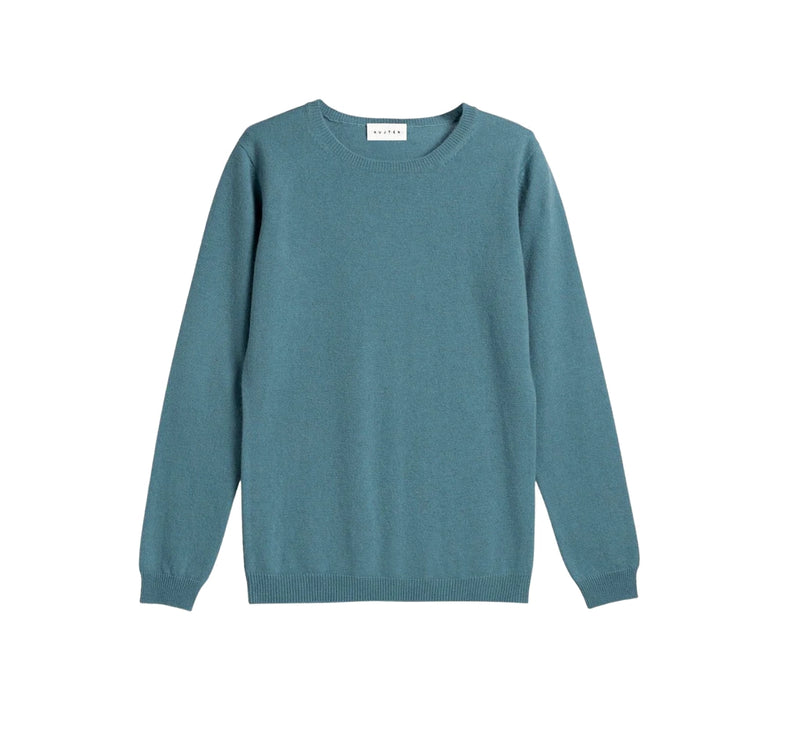 KUJTEN Women's Charly Round Neck Cashmere Sweater Aqua Green