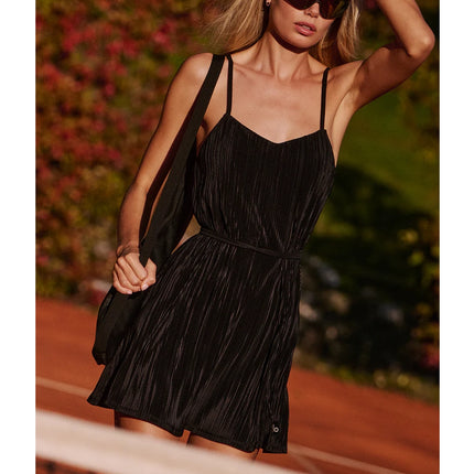 alo Women's Micro Plisse Game On Tennis Dress Black