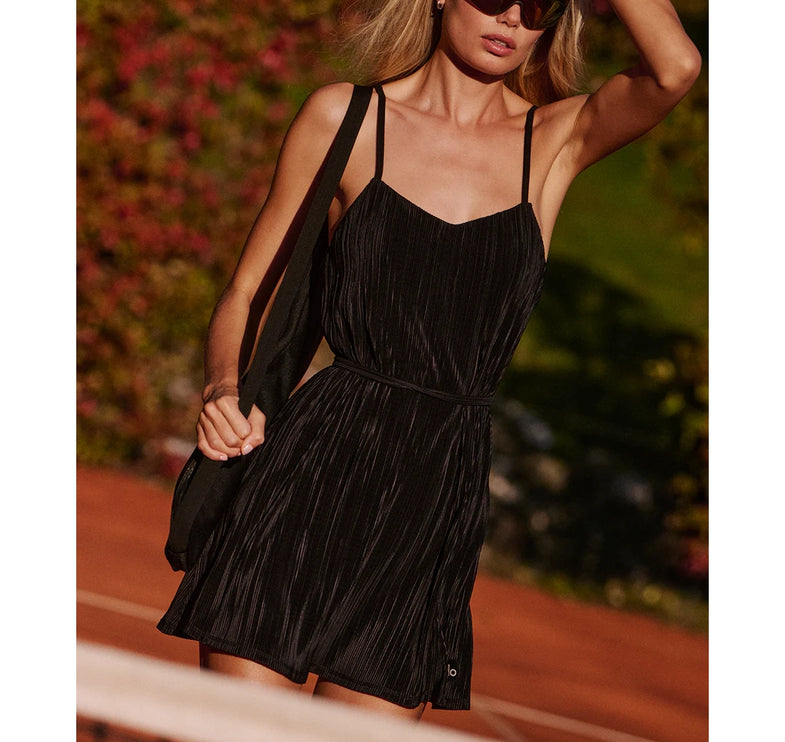 alo Women's Micro Plisse Game On Tennis Dress Black