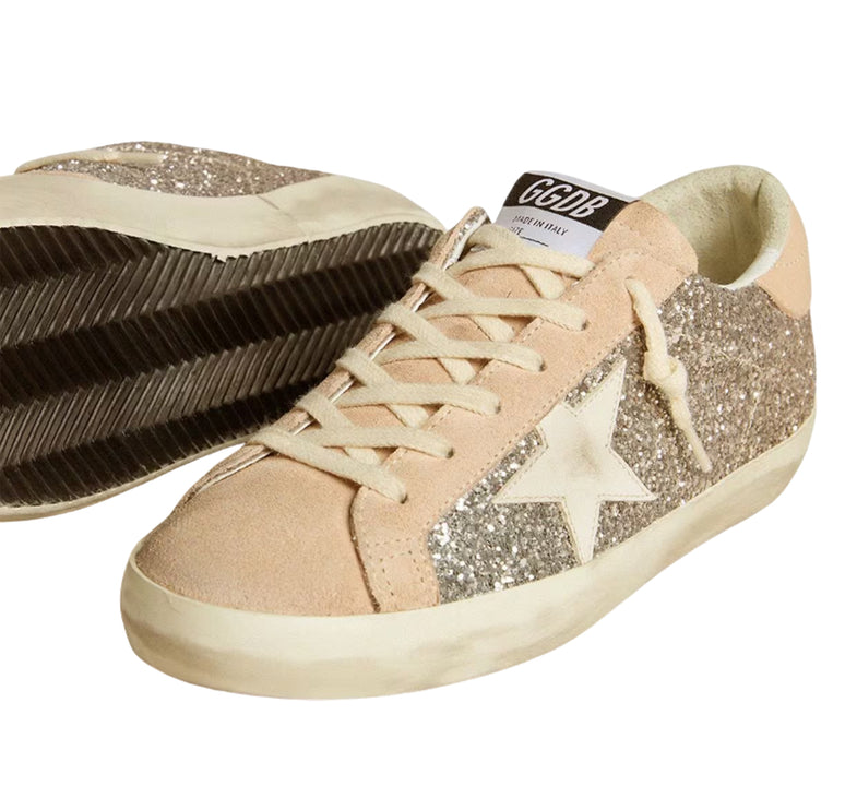 Golden Goose Women's Super Star in Silver Glitter with Leather Star and Heel Tab