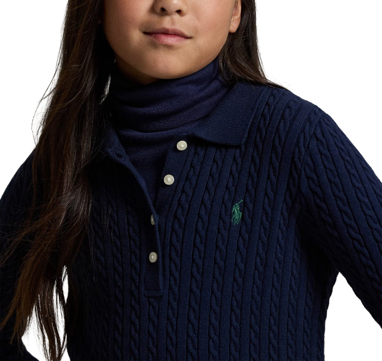 Polo Ralph Lauren Girl's Mini-Cable Polo Sweater Dress Cruise Navy