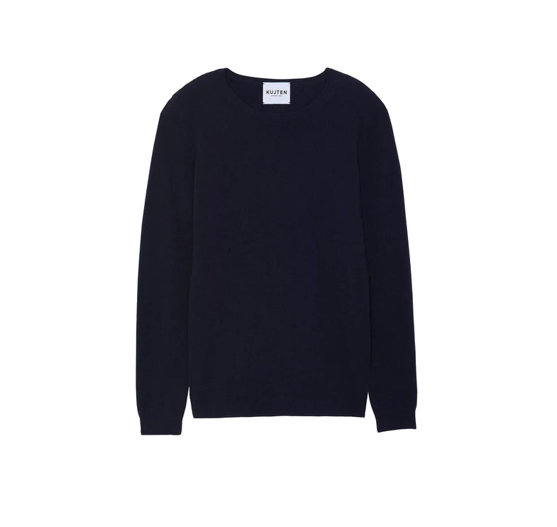 KUJTEN Women's Charly Round Neck Cashmere Sweater Dark Navy Blue
