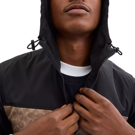 Coach Men's Signature Full Zip Windbreaker In Recycled Polyester Tan Signature