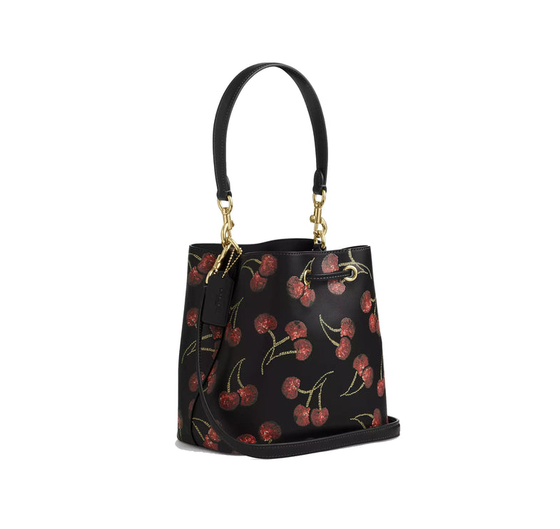 Coach Women's Rowan Bucket Bag With Cherry Print Gold/Black Multi