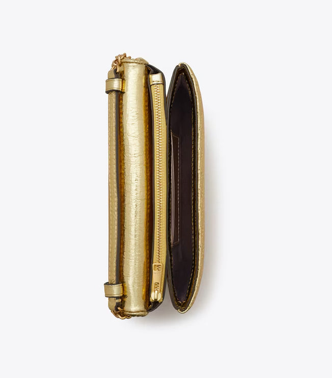 Tory Burch Women's Kira Moto Quilt Metallic Crossbody Gold