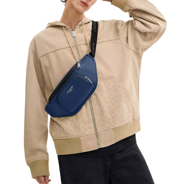 Coach Unisex Racer Small Belt Bag Silver/Deep Blue