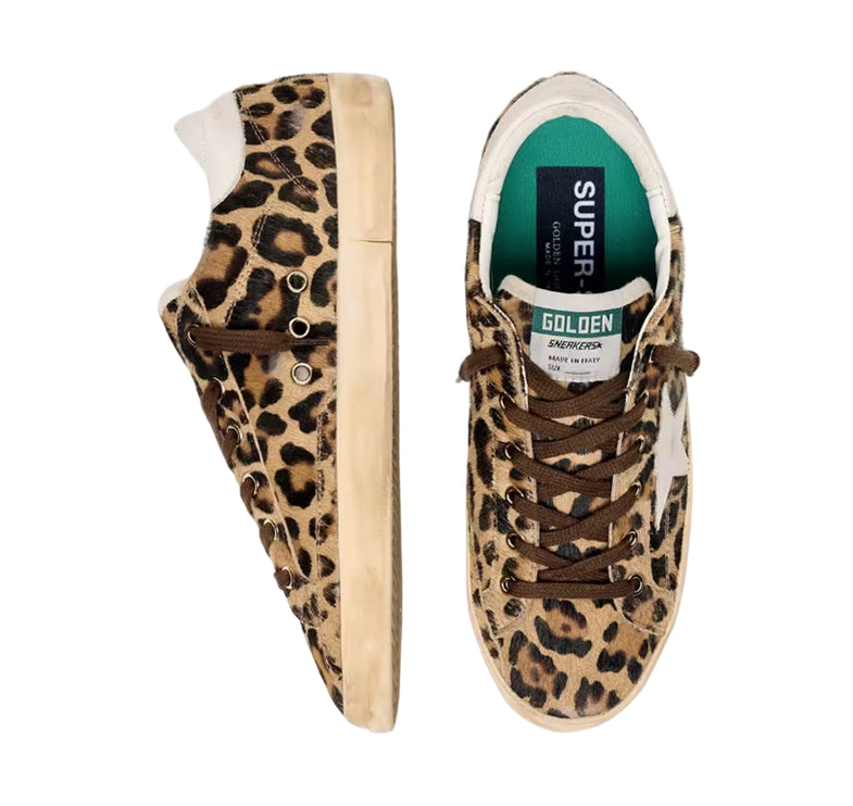 Golden Goose Women's Super-Star in Leopard Print Pony Skin with Leather Star