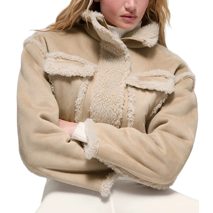 alo Women's Faux Shearling Snowfall Cropped Jacket Woodland Tan