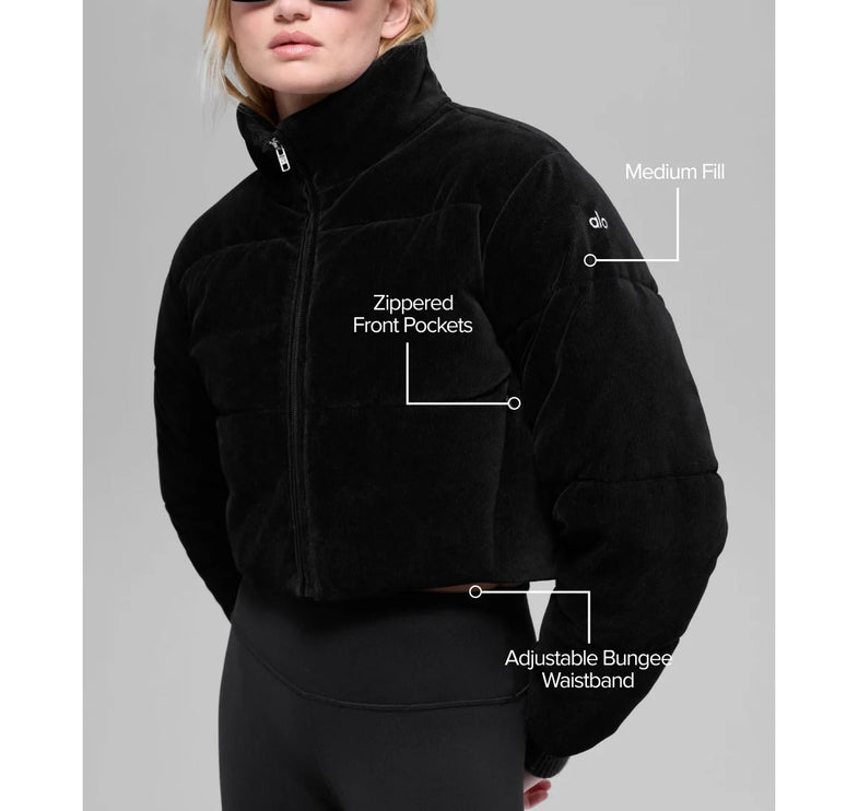 alo Women's Micro Corduroy Dreamy Puffer Black