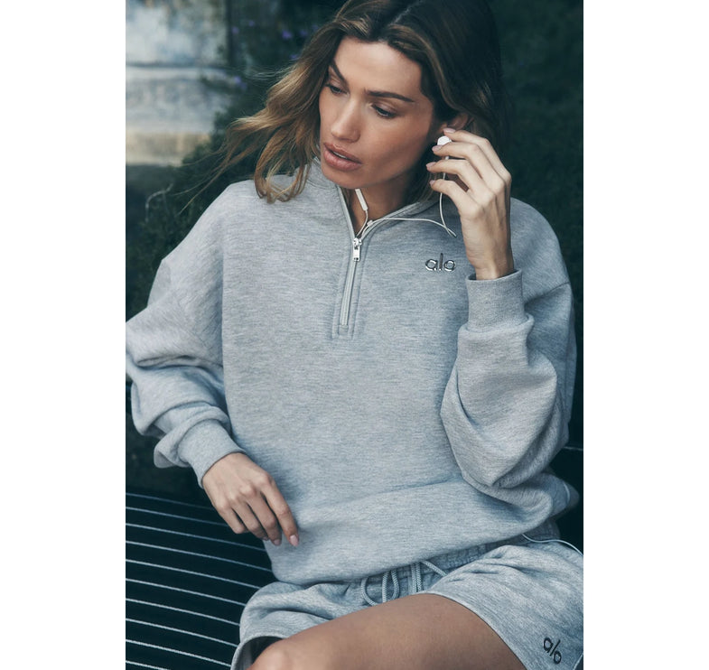 alo Women's Accolade 1/4 Zip Pullover Athletic Heather Grey