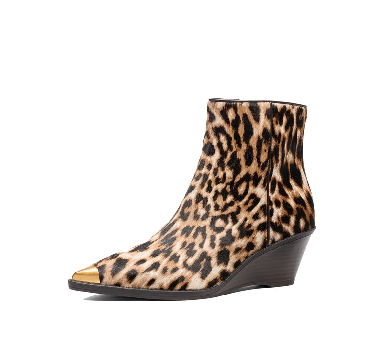 Michael Kors Women's Austin Leopard Print Calf Hair Wedge Boot Dark Camel Multi