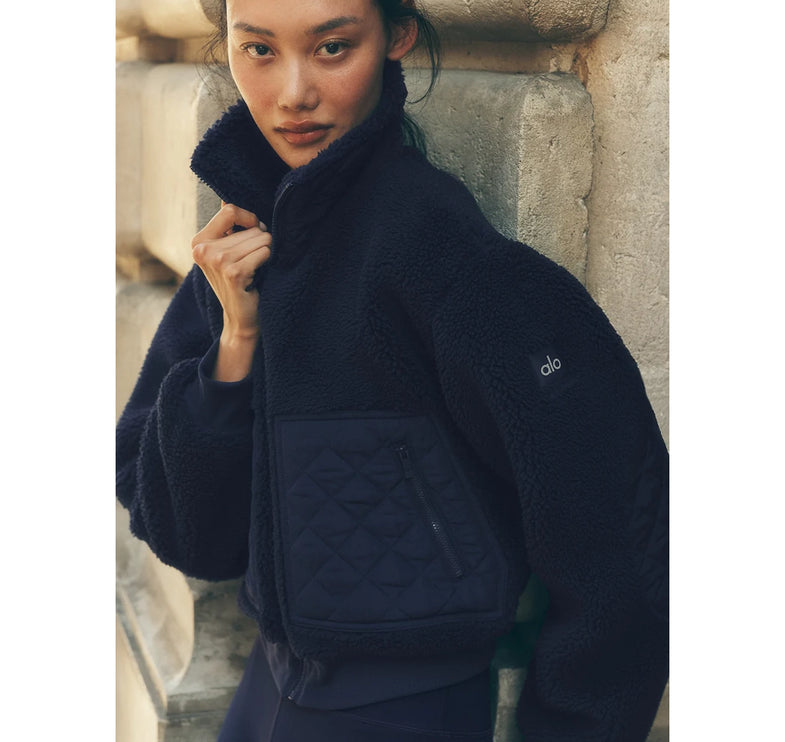 alo Women's Sherpa Edge Bomber Navy