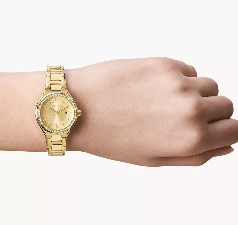 Fossil Women's Eevie Three Hand Date Gold Tone Stainless Steel Watch BQ3801