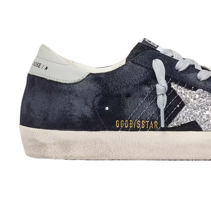 Golden Goose Women's Super-Star Star in Blue Suede with Silver Glitter Star