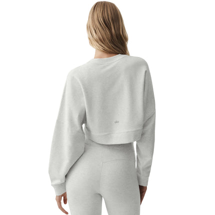alo Women's Cropped Sway Crew Neck Pullover White Heather