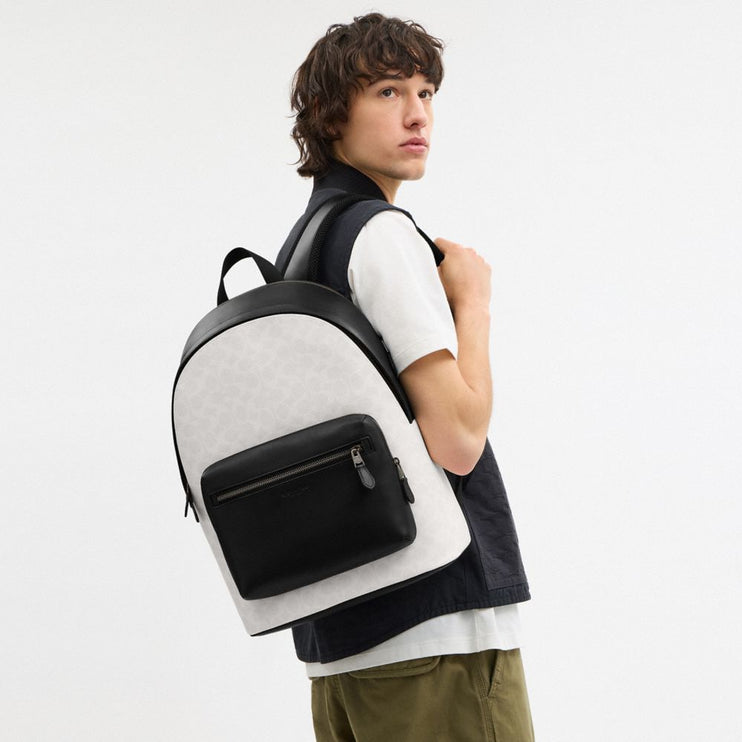 Coach Women's West Backpack In Signature Canvas Gunmetal/Chalk/Black