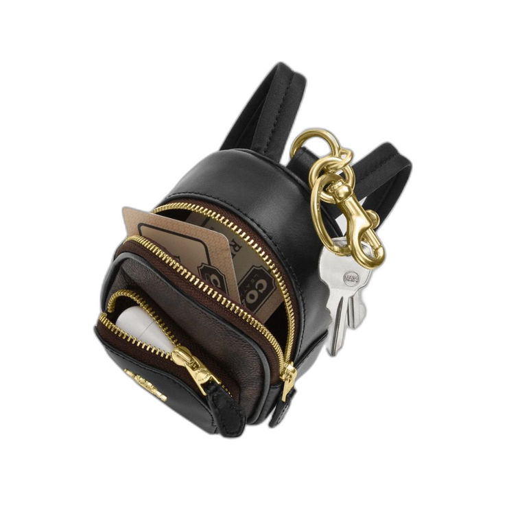 Coach Women's Mini Court Backpack Bag Charm In Signature Canvas Gold/Tan/Brown