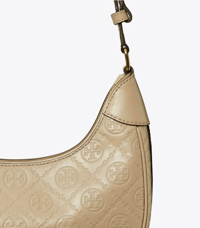 Tory Burch Women's T Monogram Leather Crescent Bag Fresh Clay