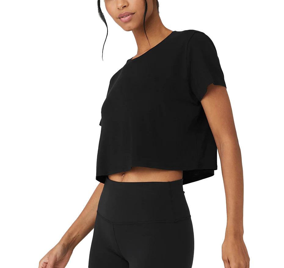 Alo Yoga Women's Cropped All Day Short Sleeve Black – hepsikanadadan