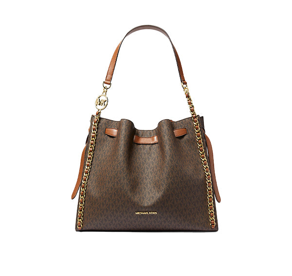 Michael Kors Women's Mina Large Signature Logo Chain Shoulder Bag Brown