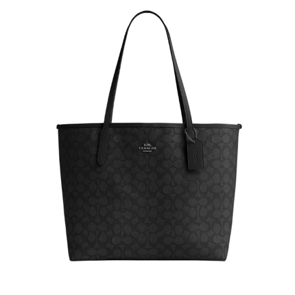 Coach Women's City Tote Bag In Signature Canvas Gunmetal/Charcoal/Black