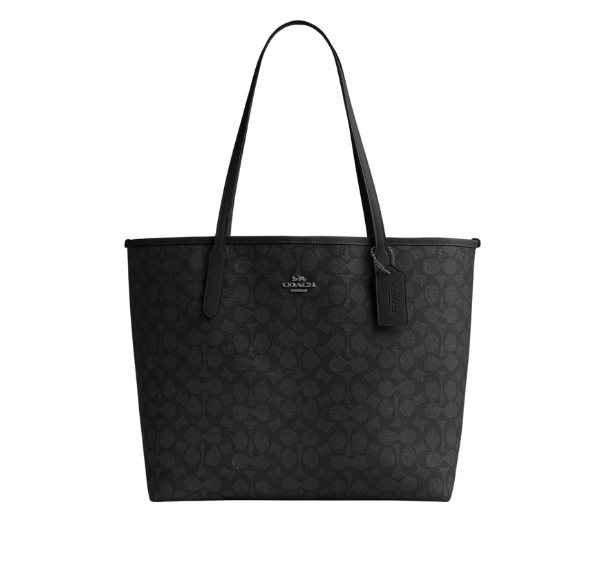 Coach Women's City Tote Bag In Signature Canvas Gunmetal/Charcoal/Black