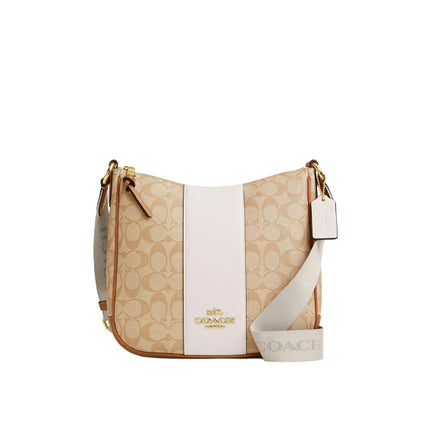 Coach Women's Ellie File Bag In Signature Canvas With Stripe Gold/Light Khaki/Chalk Light Saddle