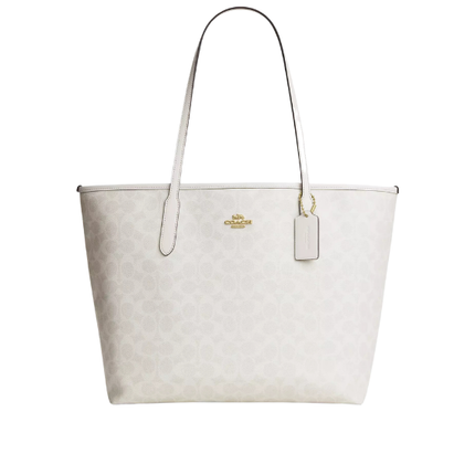 Coach Women's City Tote Bag In Signature Canvas Gold/White/Chalk