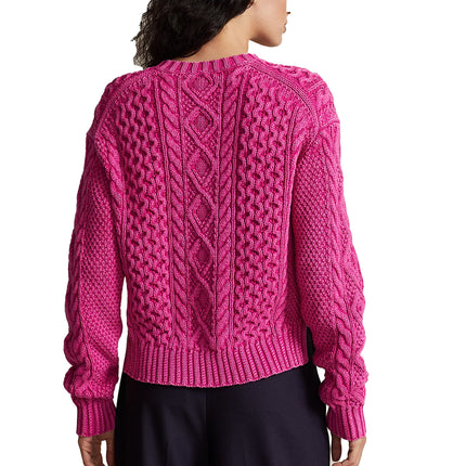 Polo Ralph Lauren Women's Cable Knit Cotton Crewneck Sweater Desert Pink