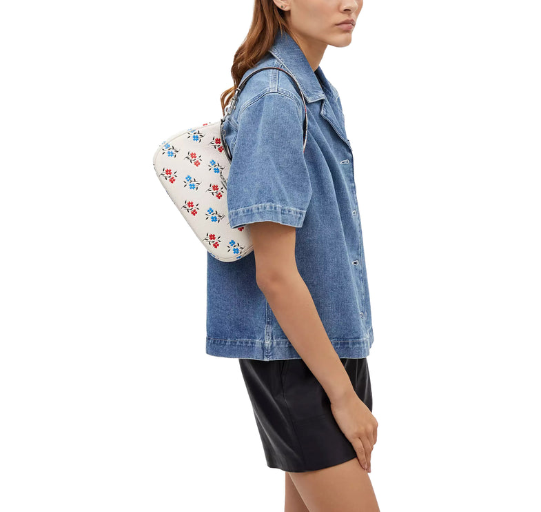 Coach Women's Teri Shoulder Bag With Floral Print Silver/Chalk Multi